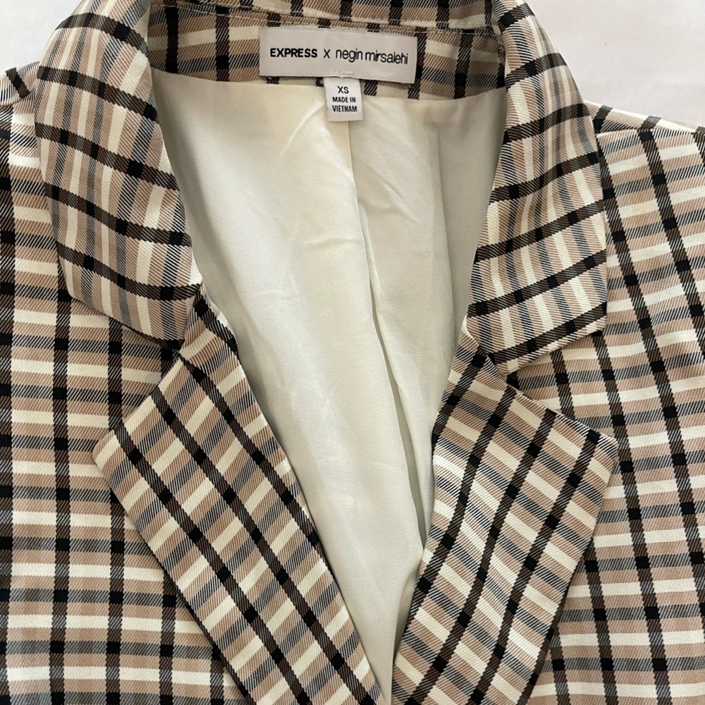 Express x Negin Mirsalehi Plaid Double Breasted Blazer XS Preppy Career Chic - Picture 3 of 10